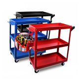 Heavy-Duty 3-Tier Tool Cart - Workshop Garage Storage Organizer with ample space and convenient features.