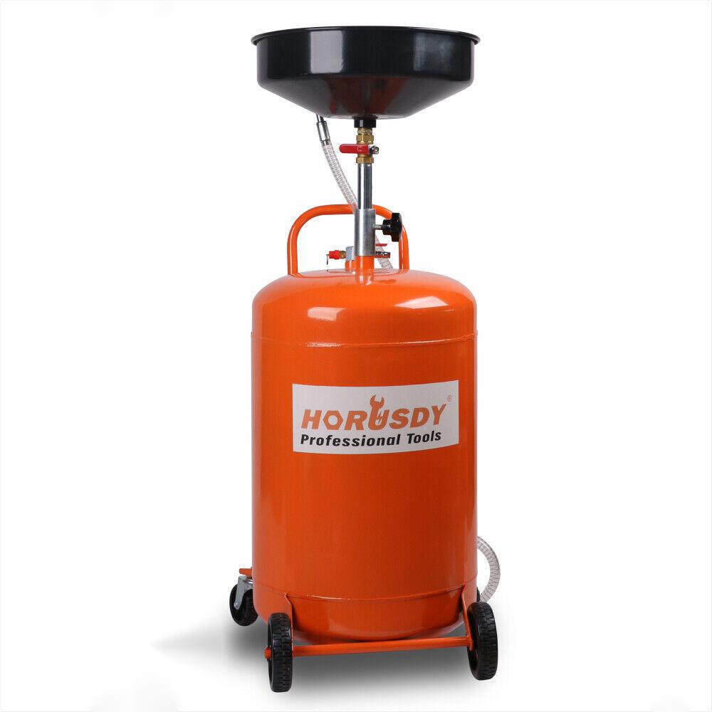 HORUSDY 80L Pneumatic Waste Oil Drainer, 98-165cm Adjustable Height, 10L Funnel, Air Pressure Operated, with Wheels for Workshop Oil and Fluid Transfer