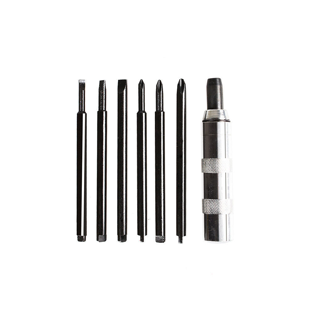 6Pc Impact Driver Set with Phillips, Slotted, and Flat Punch Bits in a Steel Case