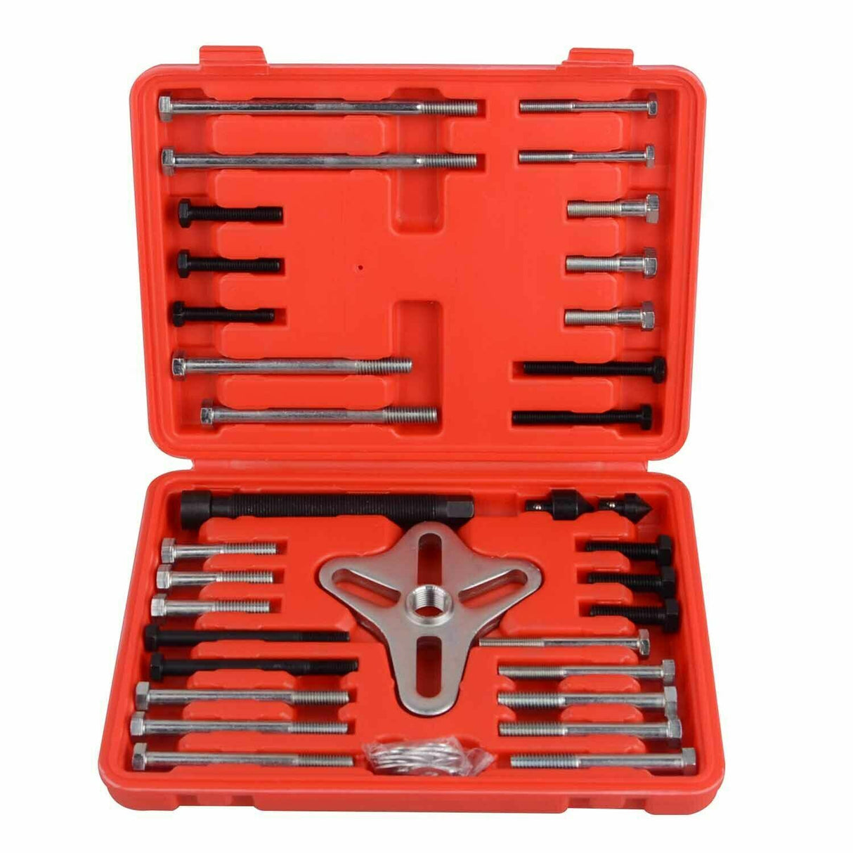 46-Piece Professional Harmonic Balancer and Gear Puller Set, featuring various pullers, bolts, and adapters for automotive maintenance and repair