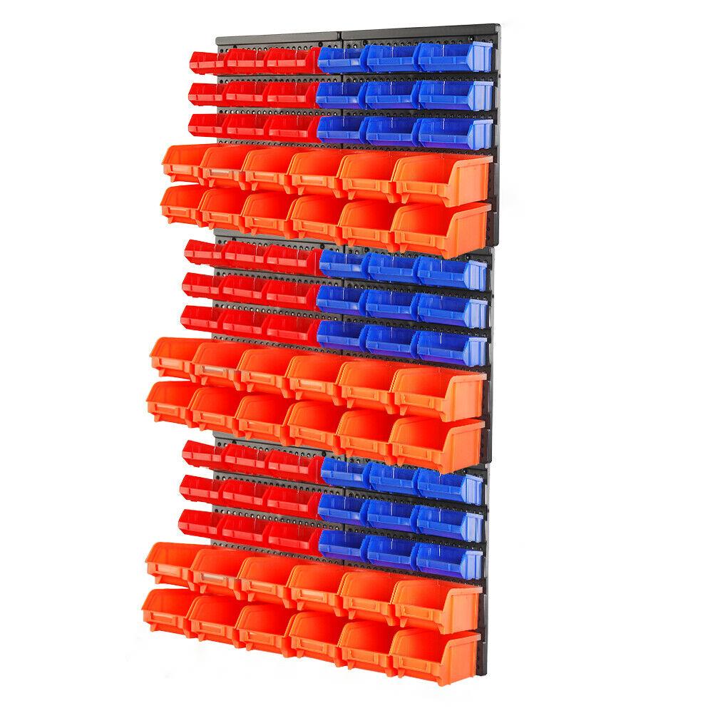Comprehensive 90 Bin Wall Mounted Tool Organizer in Red, Blue, and Black - Perfect for Storing Nails, Screws, and Small Items