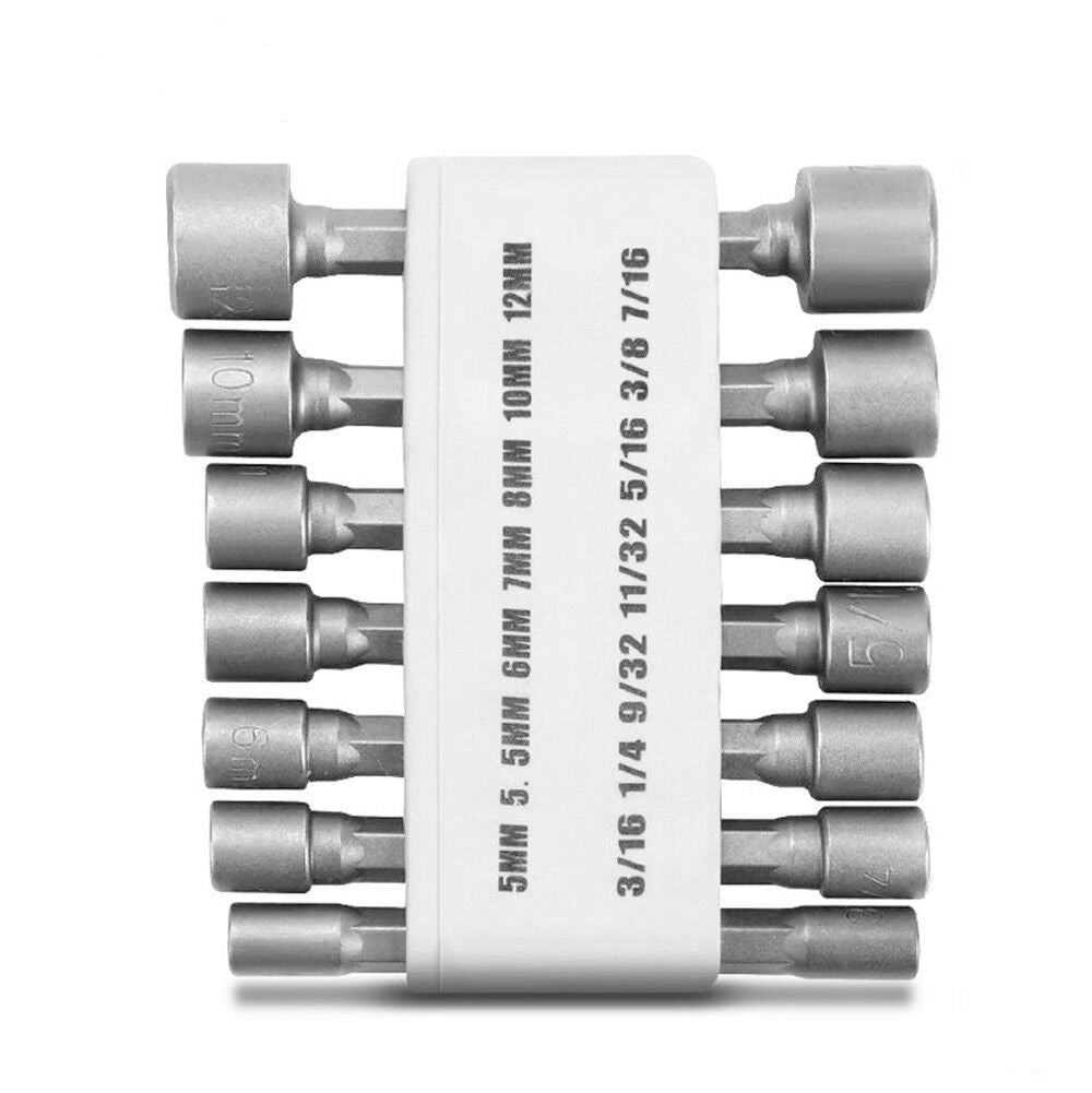 14x SAE/Metric Power Nut Driver Drill Bit Set with 1/4'' Hex Shank - H ...