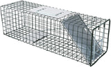 Humane steel animal trap cage in two sizes, ideal for safely catching possums, foxes, rats, cats, rabbits, and birds without harm