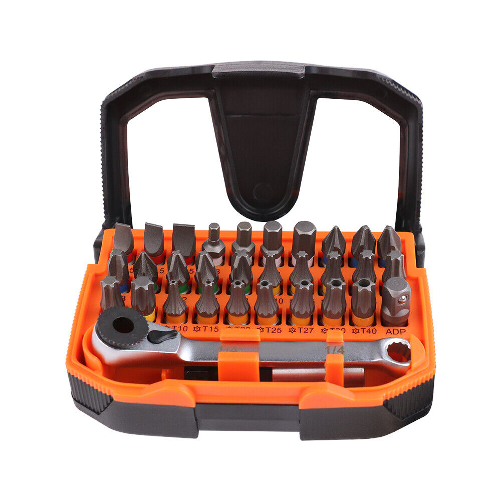 Versatile 32-Piece 1/4" Mini Ratchet and Screwdriver Set with Durable S2 Steel Bits and Reversible Spanner