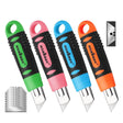 Set of four retractable box cutters with grip handles and 10 additional spare blades, ideal for cutting cardboard, paper, PVC, and crafts