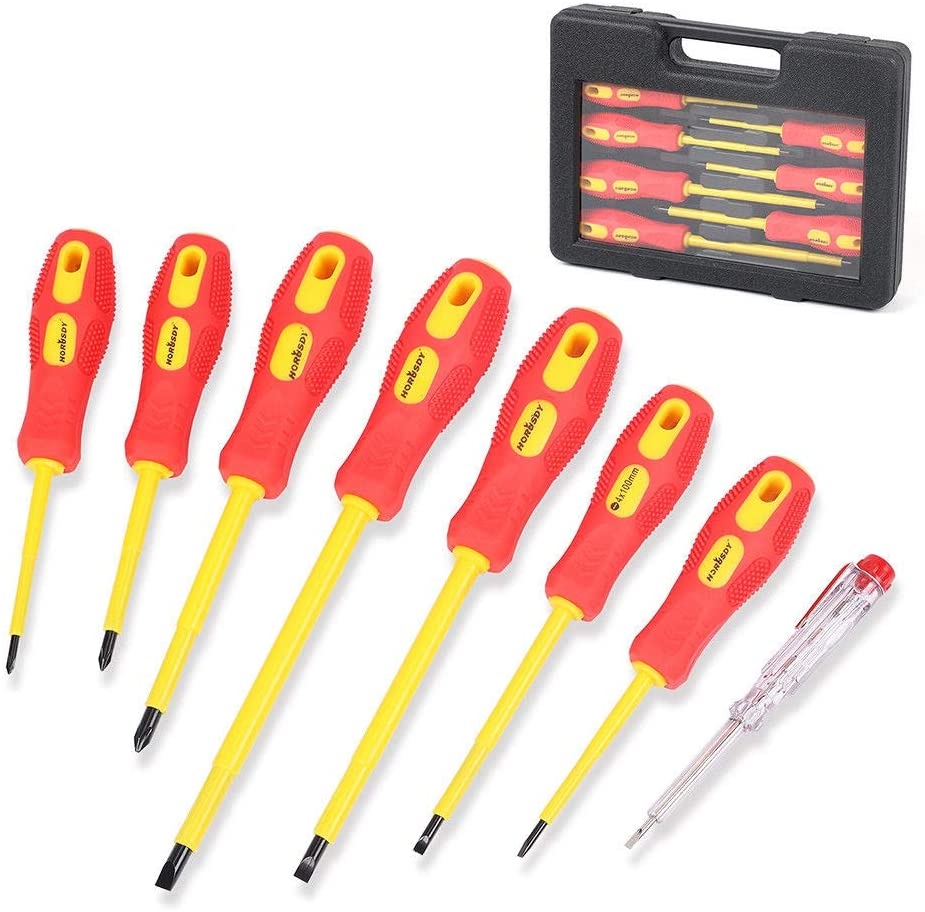 Professional 8-Piece Insulated Screwdriver Set with Magnetic Tips - Includes Slotted, Phillips, and Power Tester in a Case