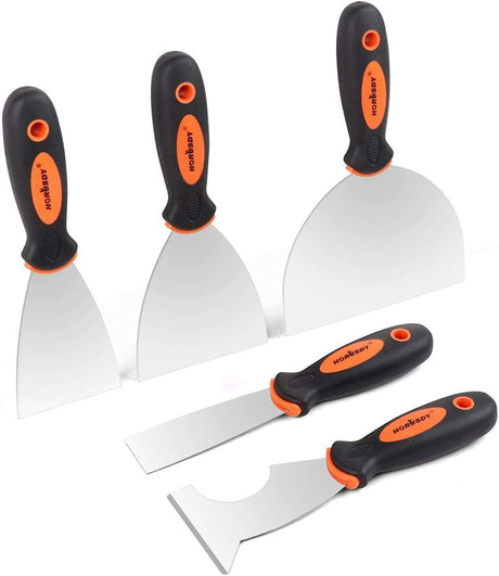 High-Quality 5-Piece Stainless Steel Putty Knife Set - Ergonomic Design for Wall Scraping, Paint Cleaning, and Joint Applications