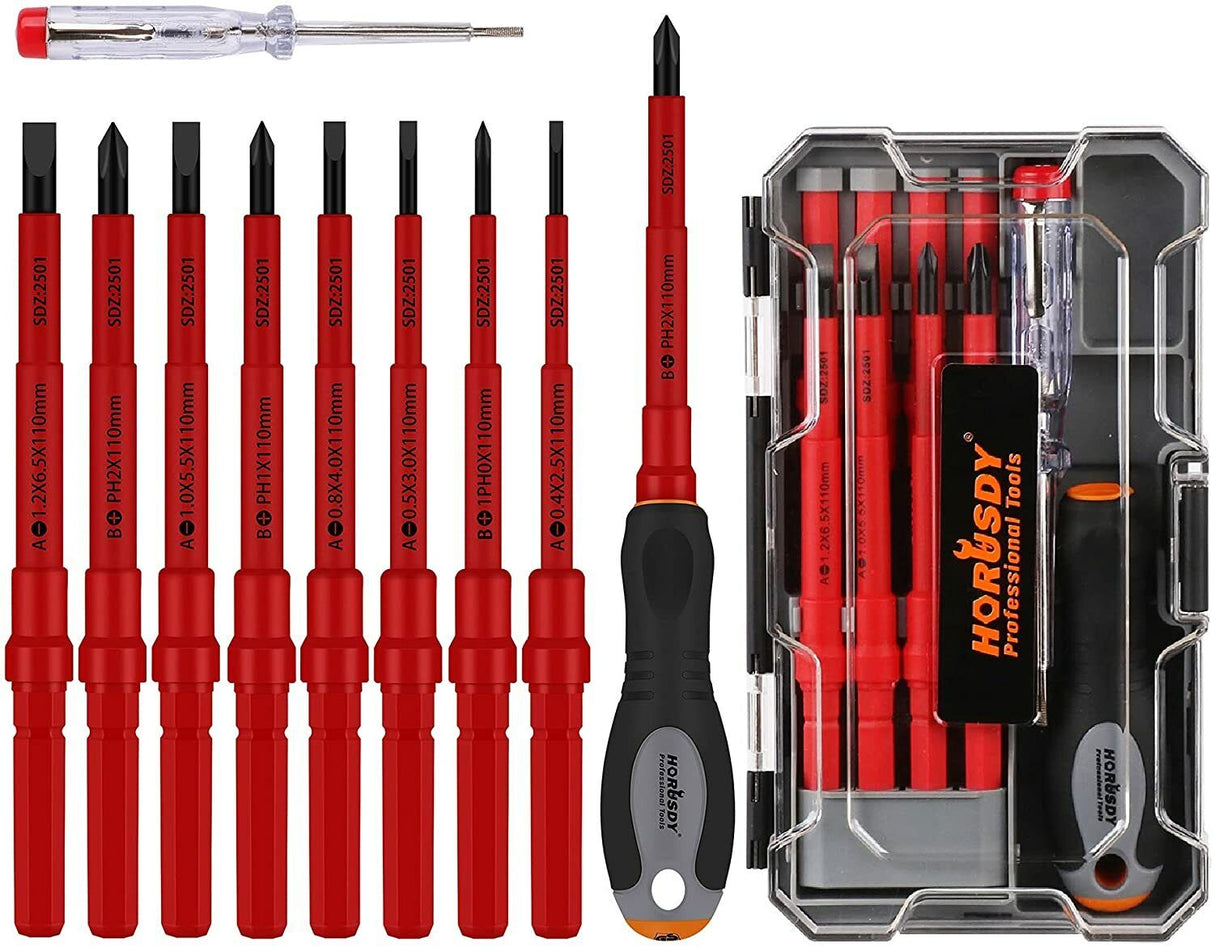 10-Piece Insulated Screwdriver Set for Electricians with Interchangeable Magnetic Tips and 1000V Safety Rating