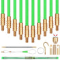 SWANLAKE 15-meter Fiberglass Push Pull Rods Set, featuring threaded brass connectors and various head attachments. Ideal for electricians and contractors for routing cables through walls, attics, and ceilings. Includes a flexible search head, eyelet heads, a brass hook head, and a magnetic head for versatile wiring applications