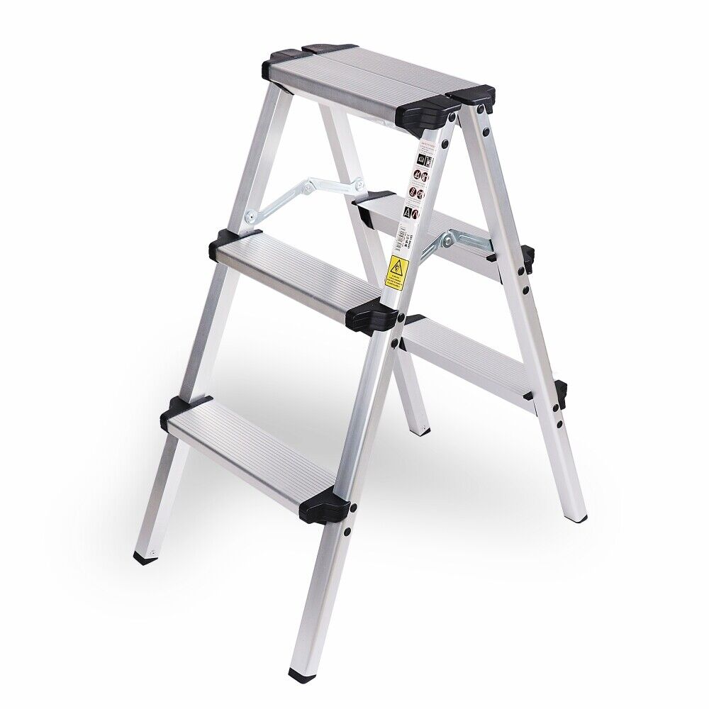 Portable 3-Step Folding Ladder - Lightweight Aluminum, Non-Slip, Heavy-Duty 150kg Capacity - Versatile and Reliable