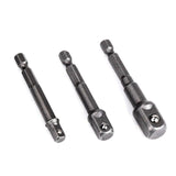 Durable 3Pc Drill Socket Adapter Set with chrome vanadium steel construction for impact drivers or drills.