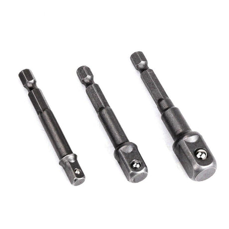 Durable 3Pc Drill Socket Adapter Set with chrome vanadium steel construction for impact drivers or drills.