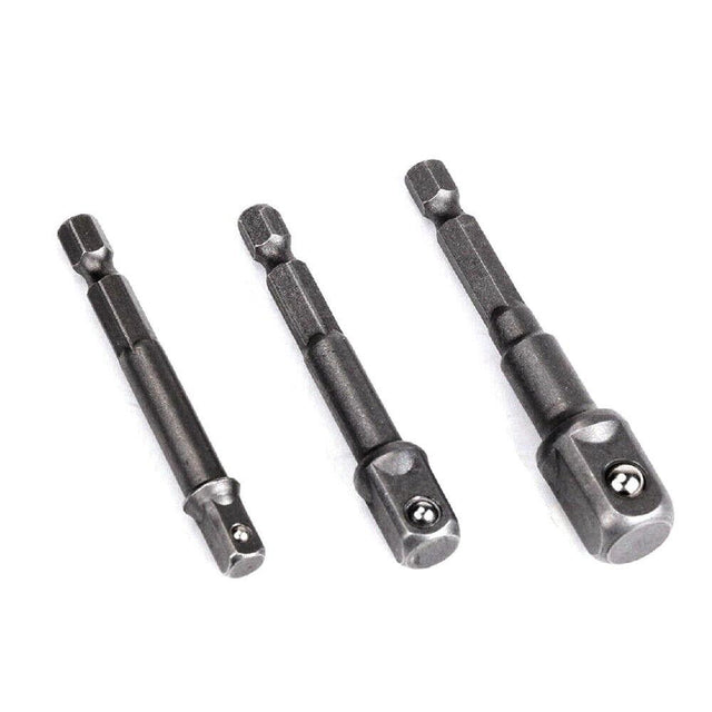 Durable 3Pc Drill Socket Adapter Set with chrome vanadium steel construction for impact drivers or drills.