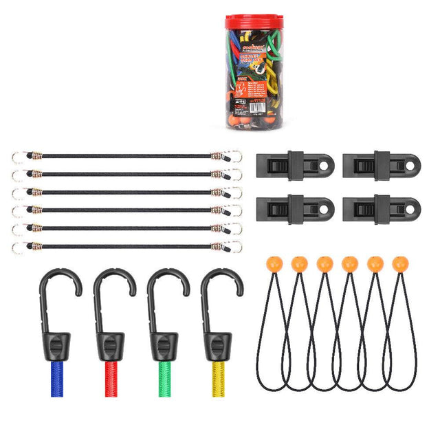 Premium 30-Piece Bungee Cords Awning Tarp Clips Set - Durable, Elastic, and Versatile Tie Down Kit for Tents, Tarps, Canopies, and more