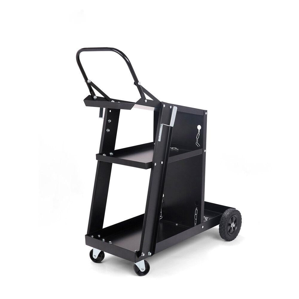 Sturdy 3-Tier Welding Trolley with Gas Tank Storage, Twin Tank Chains, and Solid Rubber Wheels