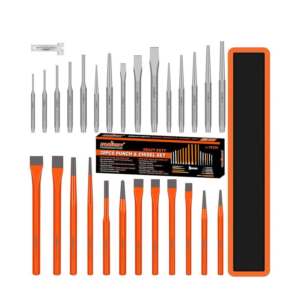 28-Piece Punch and Chisel Set - Durable Chrome Vanadium Steel with Sto ...
