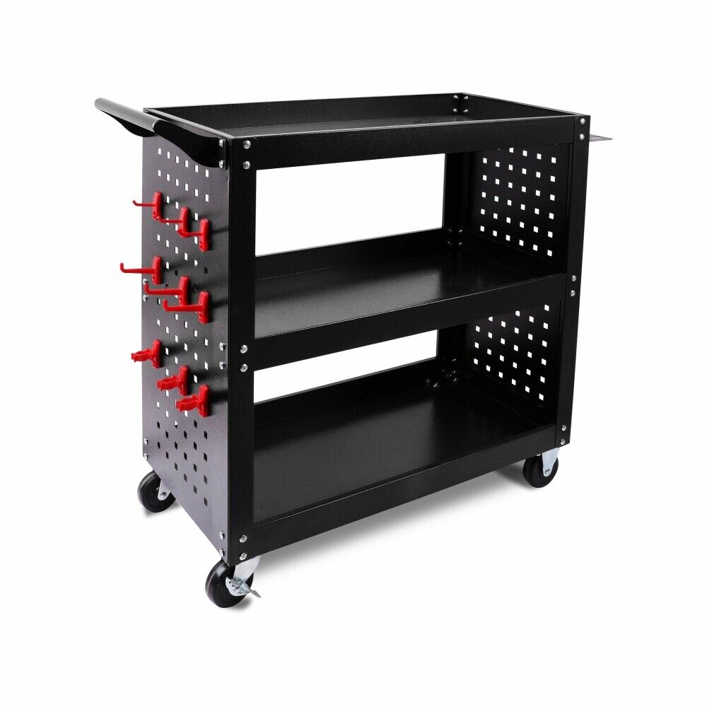 Heavy-Duty Tool Storage Trolley with Pegboard Hooks, efficient organization and easy mobility for workshop tools.