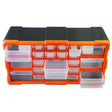 Durable 22-drawer plastic storage cabinet with versatile organization options for tools and supplies.