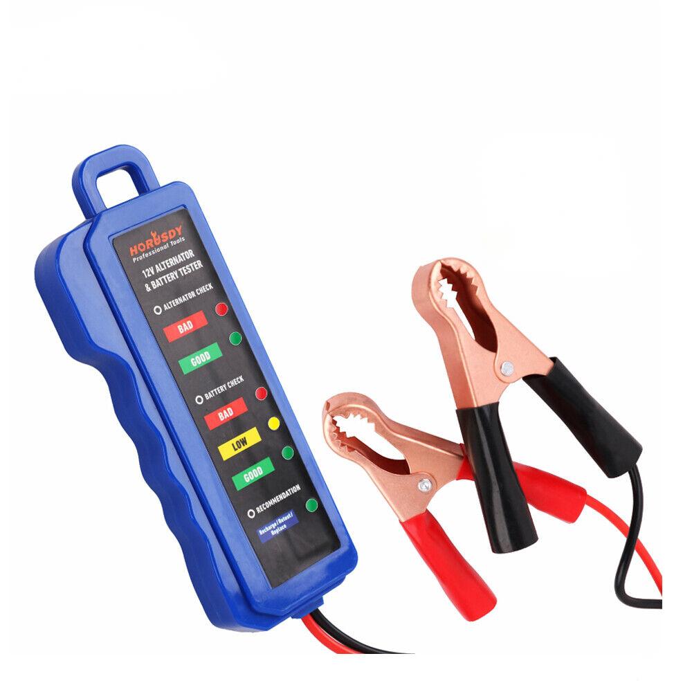 Compact Digital 12V Alternator Battery Tester - Features 6 LED Display and Testing Clips for Cars and Motorcycles