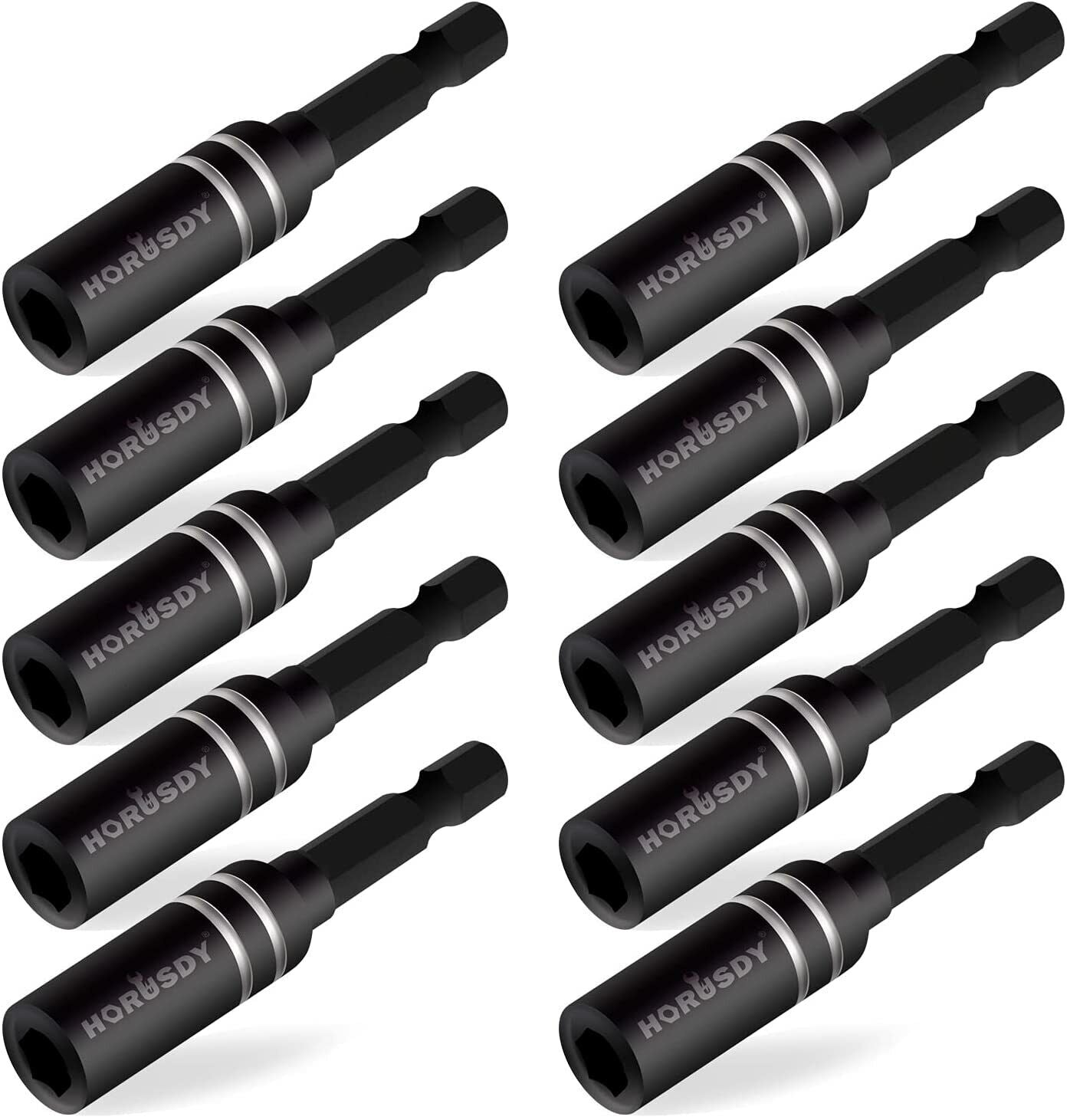 10-Piece Magnetic Extension Socket Drill Bit Holders with Universal 1/4" Hex Shanks for Secure Bit Retention