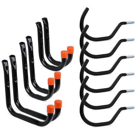 Robust 12-Piece Steel Wall Mount Hook Set for Organizing Tools, Sports Equipment in Garages and Sheds