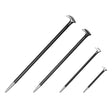Set of four heavy-duty pry bars in various sizes, crafted from drop-forged hardened steel with a durable baked enamel finish. Each bar features a slim tapered end with a fine point tip for aligning parts and a rolling head hook end for enhanced leverage