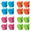 Colorful set of 16 magnetic spring clamps in green, pink, orange, and blue, perfect for holding notes on refrigerators or metal surfaces