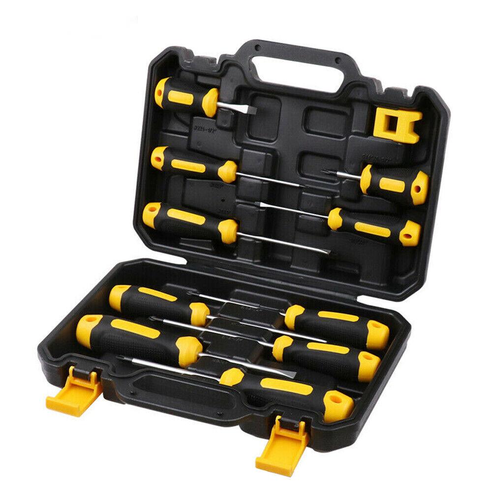 10-Piece Magnetic Screwdriver Set with Ergonomic Non-Slip Handles, Phillips and Flat Heads, Including Degausser and Storage Case