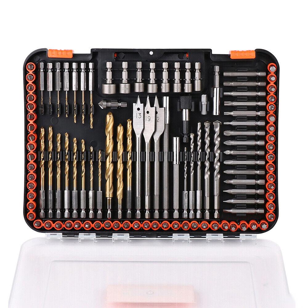 Extensive HORUSDY 112-Piece Drill Bit Set featuring Spade, Masonry, Nut Driver, and Various Insert Bits with Titanium Coating for Wood and Metal Drilling