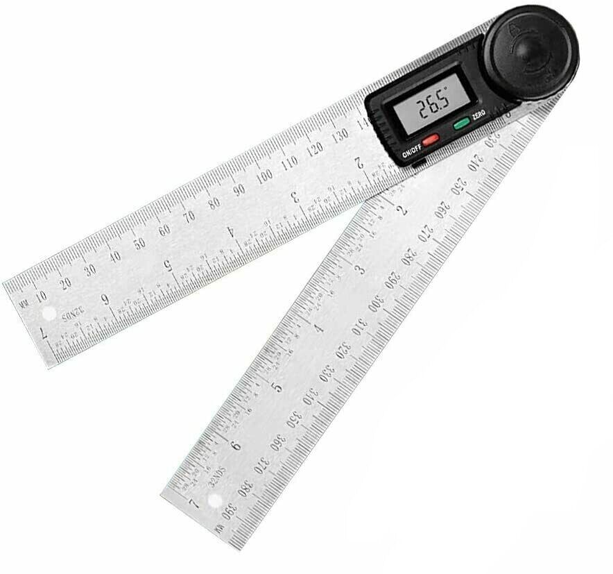 Stainless steel 200mm digital angle finder with LCD display showing 0-360 degrees measurement range