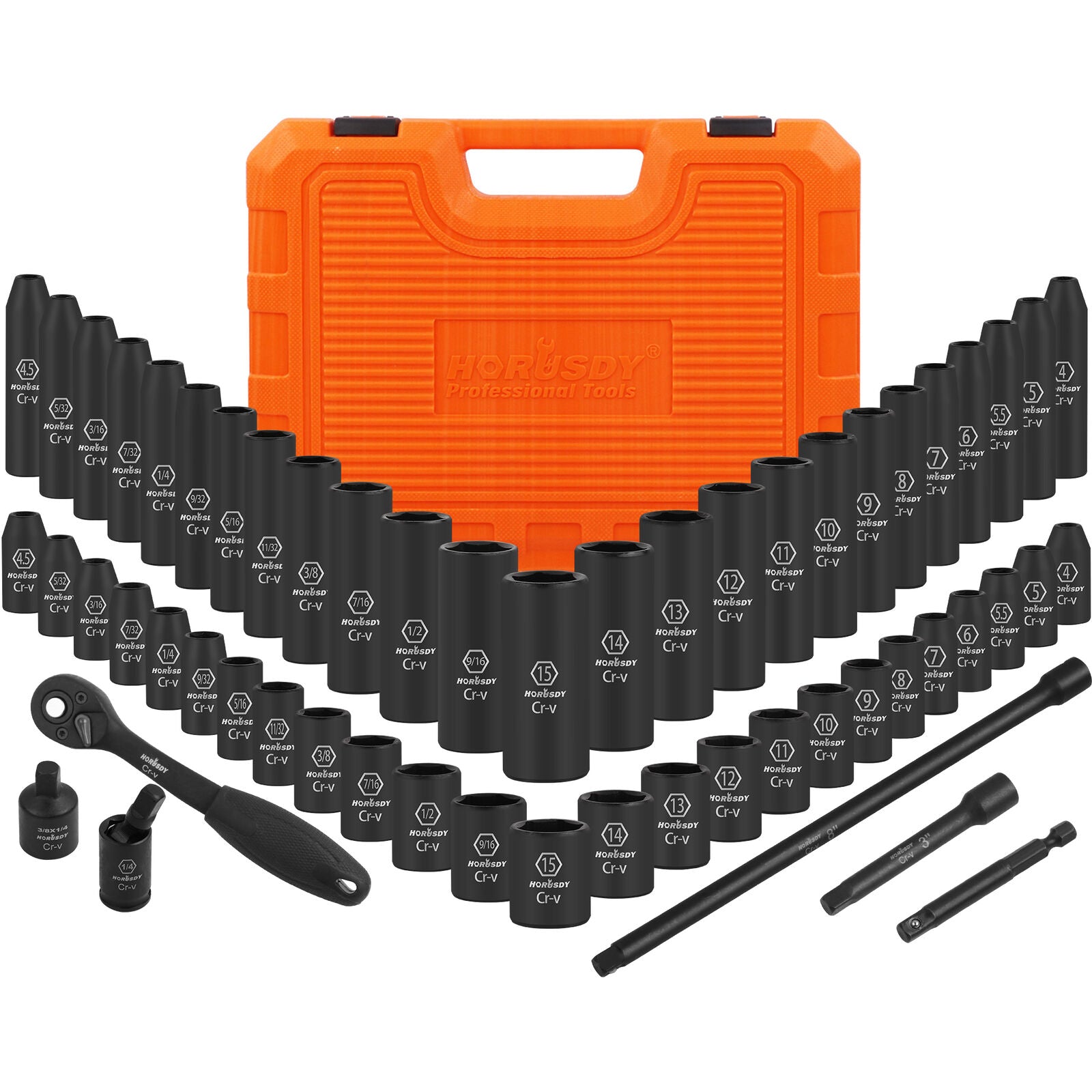 Comprehensive 56-Piece 1/4" Drive Impact Socket Wrench Set with Metric and Imperial Sizes, Ratchet Handle, Extensions, and Storage Case