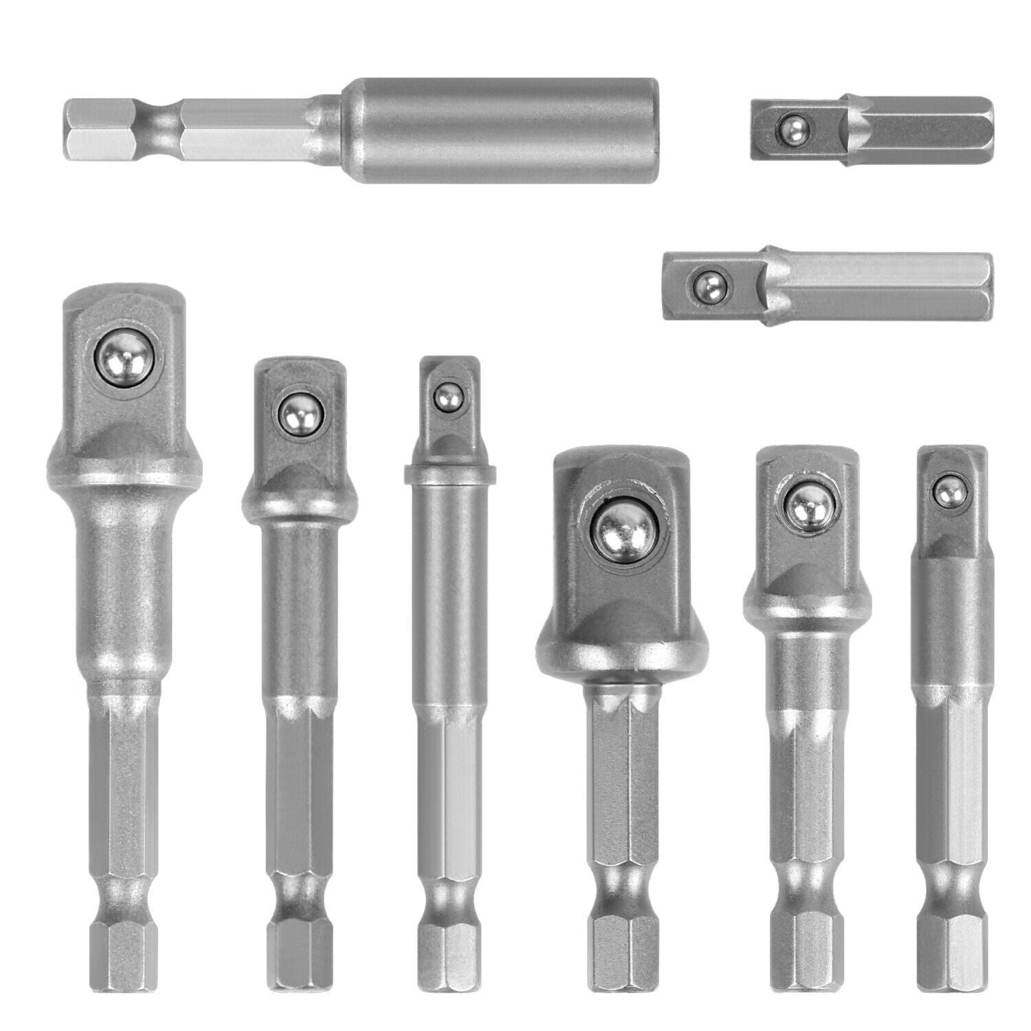 Highly Durable 9-Piece Drill Socket Adapter Set - Chrome Vanadium Steel, Multiple Sizes for Impact Drivers and Wrenches