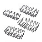 Set of 4 Pegboard Baskets in various sizes (S, M, L, XL), crafted from durable hardened steel with a chrome finish, offering strength, rust, and corrosion resistance. These baskets are designed for use with 1/8, 3/16, or 1/4 inch pegboards, ideal for organizing tools, paint brushes, extension cords, and sports equipment in garages, workshops, kitchens, and more