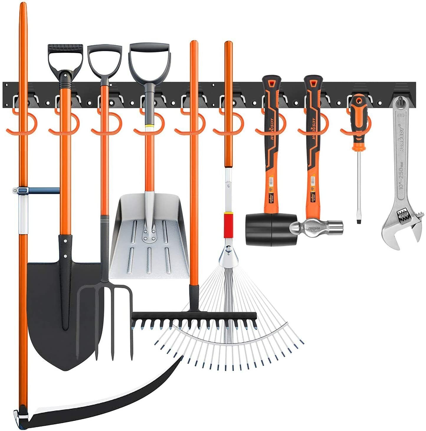 Versatile 64-Inch Wall Mount Tool Hanger and Organizer - Includes Garden Storage Hooks, Pegs, and Racks for Efficient Tool Management