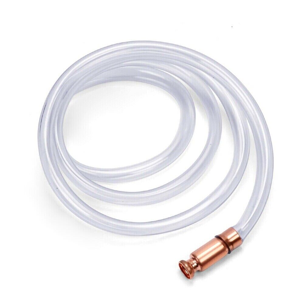 Syphon Jiggler Hose Pump featuring a 1.8-meter clear hose with a copper pump attachment. Designed for safe and efficient transfer of liquids, the anti-static hose is perfect for water, fuels, paints, and solvents. Easy-to-use with self-priming jiggle action, capable of transferring up to 3.5 gallons per minute