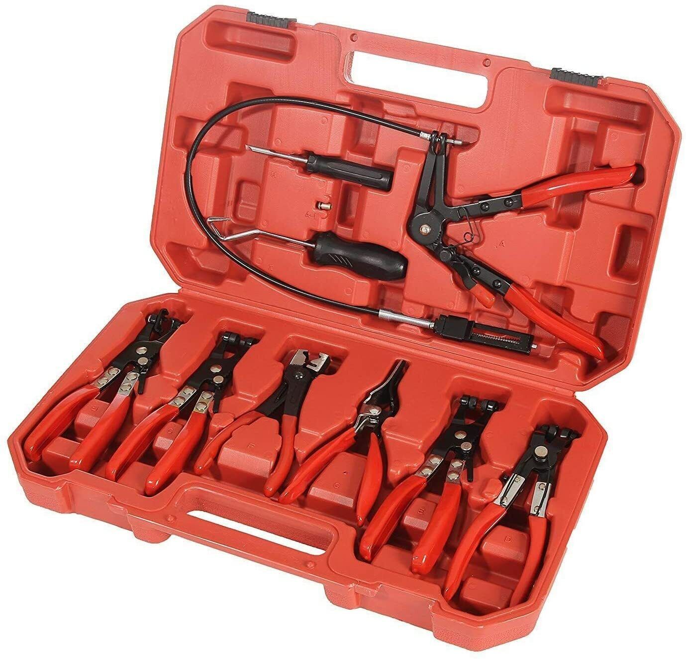 Comprehensive 9-Piece Hose Clamp Pliers Kit - Includes Swivel Jaw, Flat Band, Angled Pliers, and Additional Tools for Automotive Repair