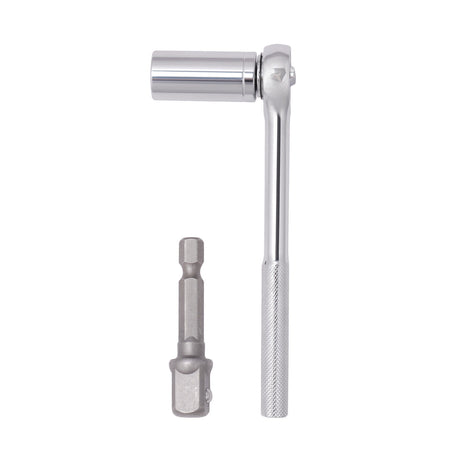 3-Piece Gator Grip Universal Socket Wrench Set with size range 7mm to 19mm, including power drill adapter and wrench, in silver color.