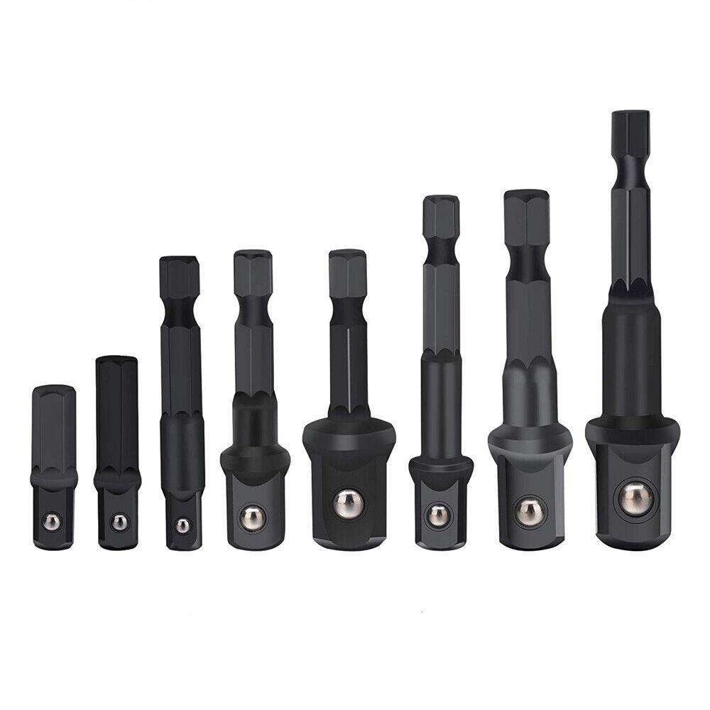 Durable 8-Piece Drill Socket Adapter Set - Chrome Vanadium Steel Hex Extension Bits for 1/4", 3/8", 1/2" Drives