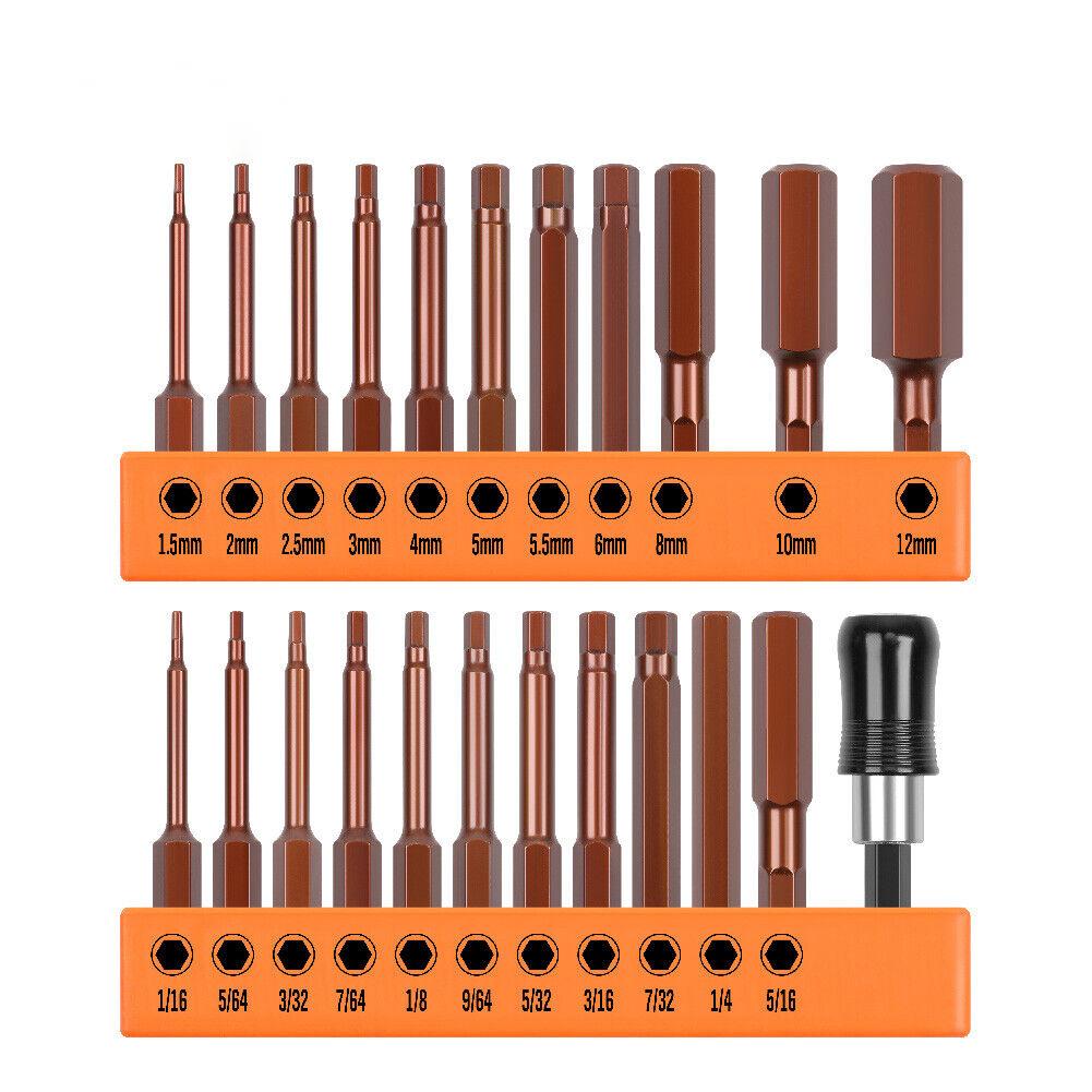 23Pc Hex Bits Set - Metric & SAE Allen Keys with Quick Release Adaptor. High-quality S2 steel. Versatile and durable.