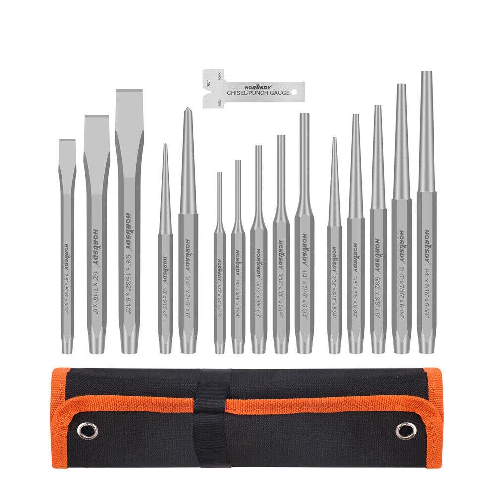 16-Piece Punch & Cold Chisel Set with Pin, Tapered, and Center Punches ...
