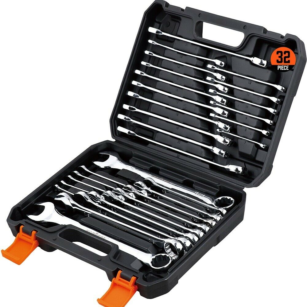 Durable 32-Piece Chrome Vanadium Steel Wrench Set with Mirror Polish Finish