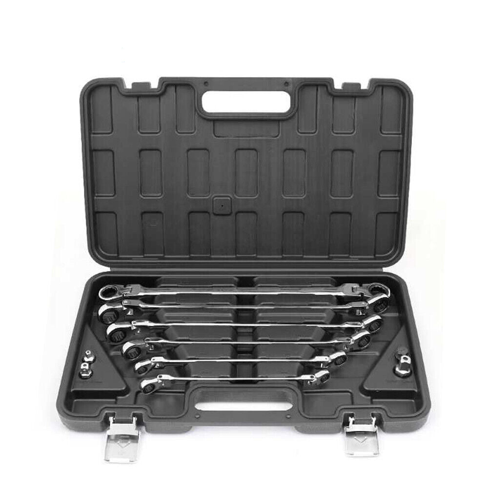 10-Piece CRV Steel Ratchet Spanner Set with 180-Degree Rotating Head, Extra Long Design from 8mm to 19mm Sizes