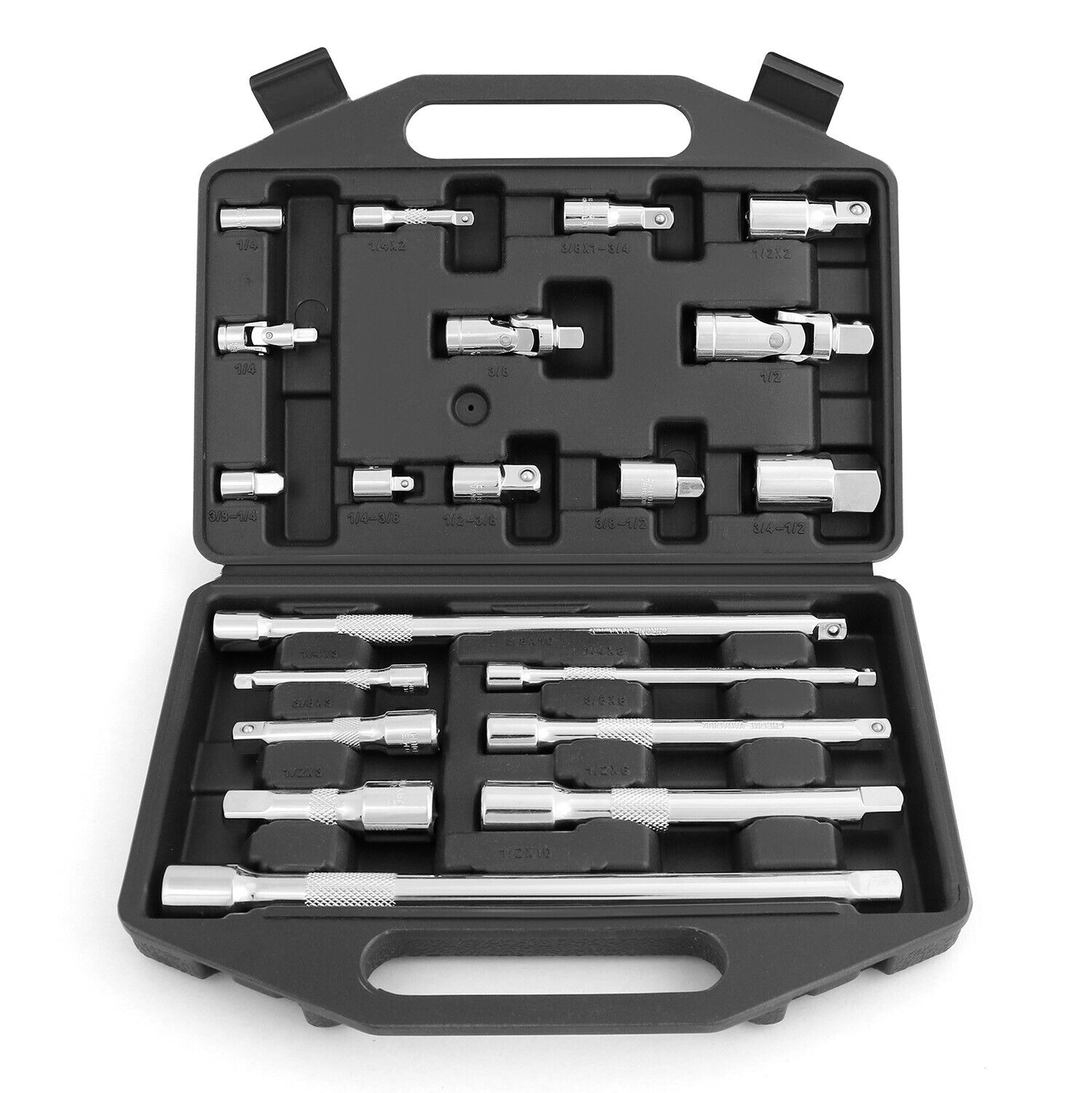 Comprehensive 20-Piece Socket Extension and Adaptor Set Featuring Flexible Joints and Various Reducer Combinations