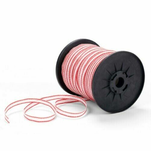 400-meter Roll of Red and White High-Visibility Poly Tape for Electric Fence, featuring 5 Strands of 0.2mm Stainless Steel Wire, UV Stabilized High-Grade Polyethylene, compatible with Fence Energiser