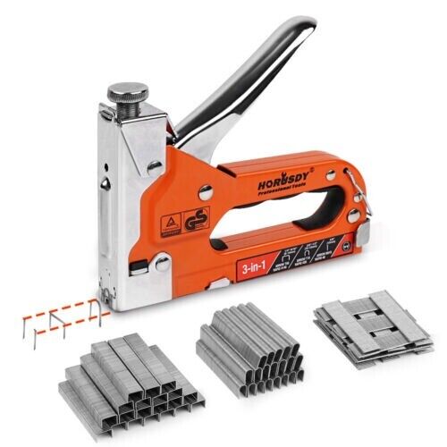 HORUSDY 3-in-1 Staple Gun, Heavy Duty, Ergonomic Grip, Steel Body, with 3000 Staples Included