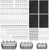 HORUSDY 127-Piece Pegboard Organizer Set with 4 Metal Boards, 3 Baskets, 120 Hooks in 12 Types, Chrome Finish, Rust-Resistant for Tool Organization